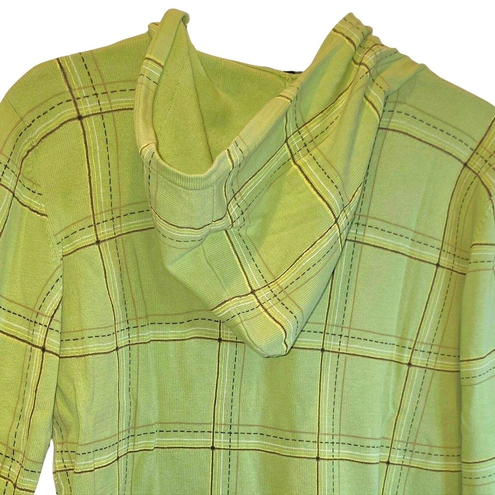 VTG Neve Designs Hoodie Sweater Pullover Womens Large Light Green Plaid V-Neck - Picture 5 of 9